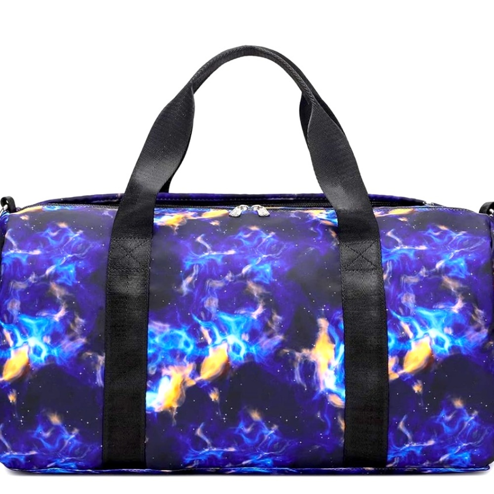 Sports Gym Bag Travel Bag Weekender Carry On Duffel Bag (flame Navy Blue & Gold